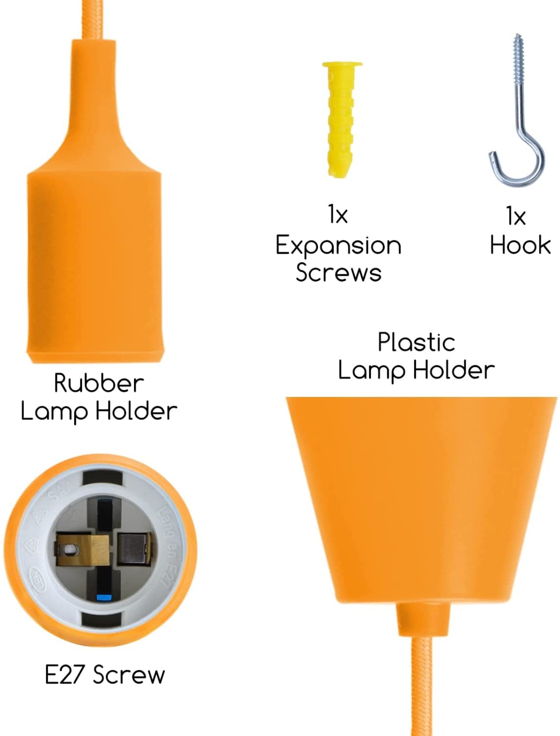 Portalampada Pendente Pendel E27 max 60W in Plastica Arancione