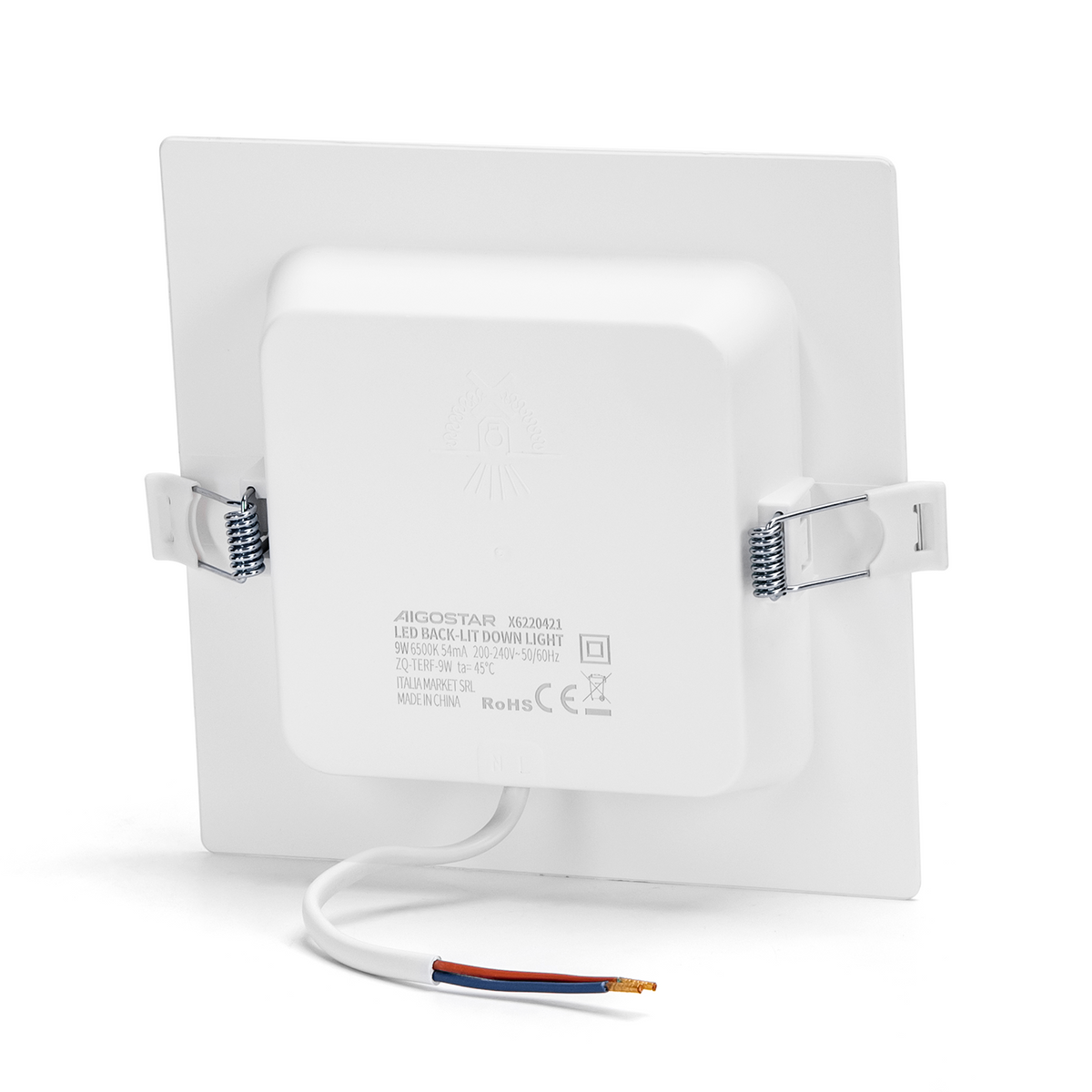 Faretto Led Da Incasso Quadrato 9W 3000k Retroilluminato Foro 110-120mm