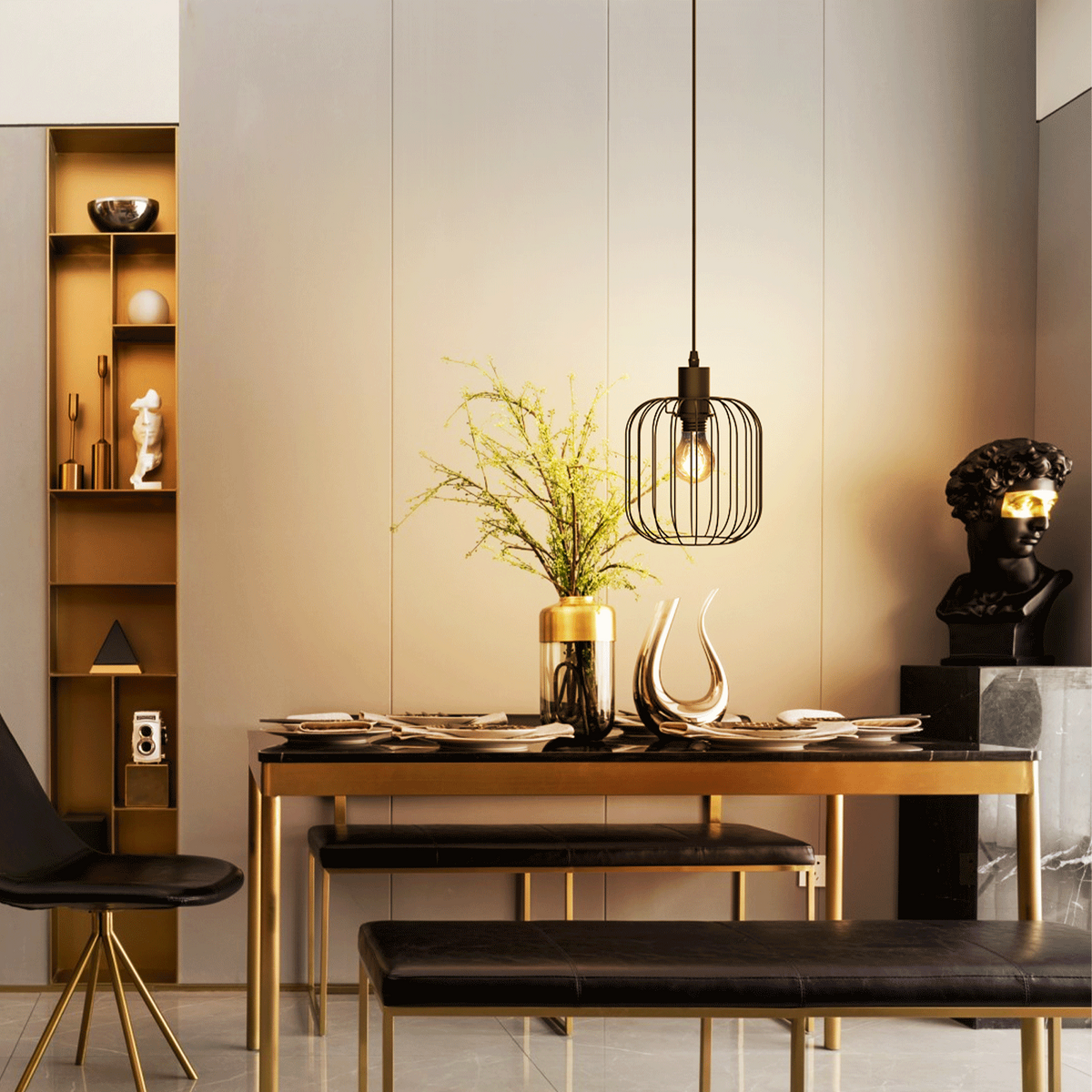 Lampadario a Sospensione Design Moderno Industriale Nero E27