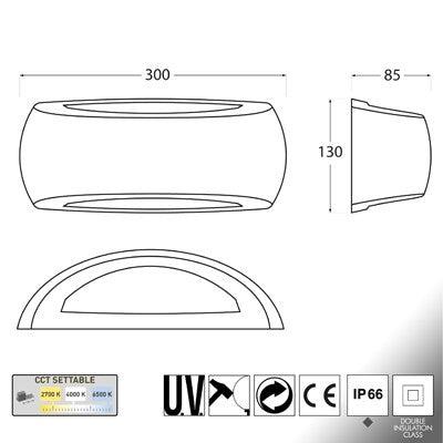 Applique in Resina Up & Down FRANCY WALL Nera IP55 E27 CCT