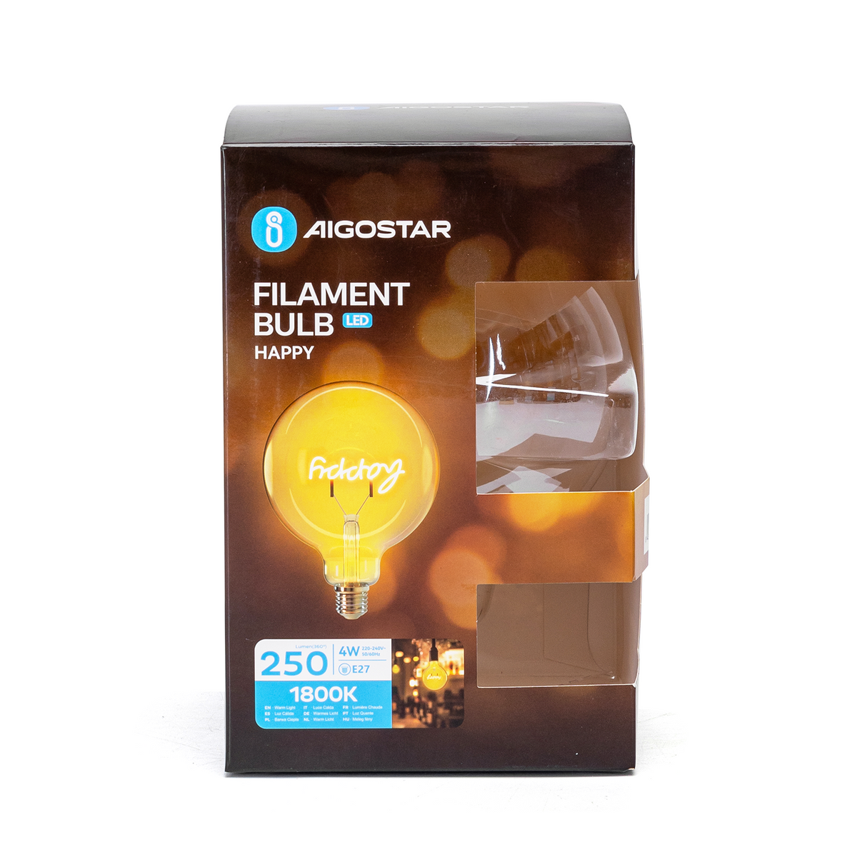 Lampadina LED Filamento 4W E27 1800K Luce Calda con Scritta Happy