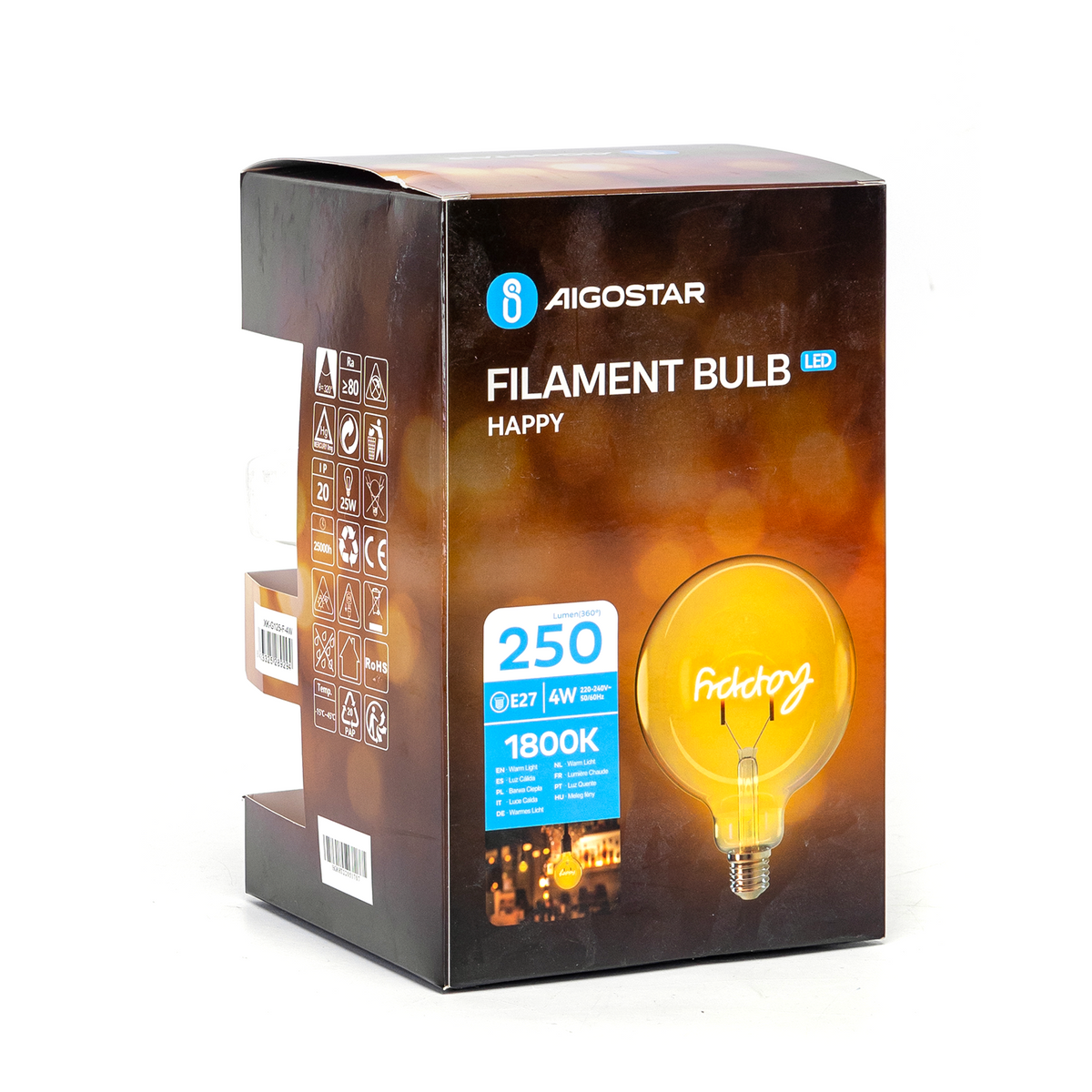 Lampadina LED Filamento 4W E27 1800K Luce Calda con Scritta Happy