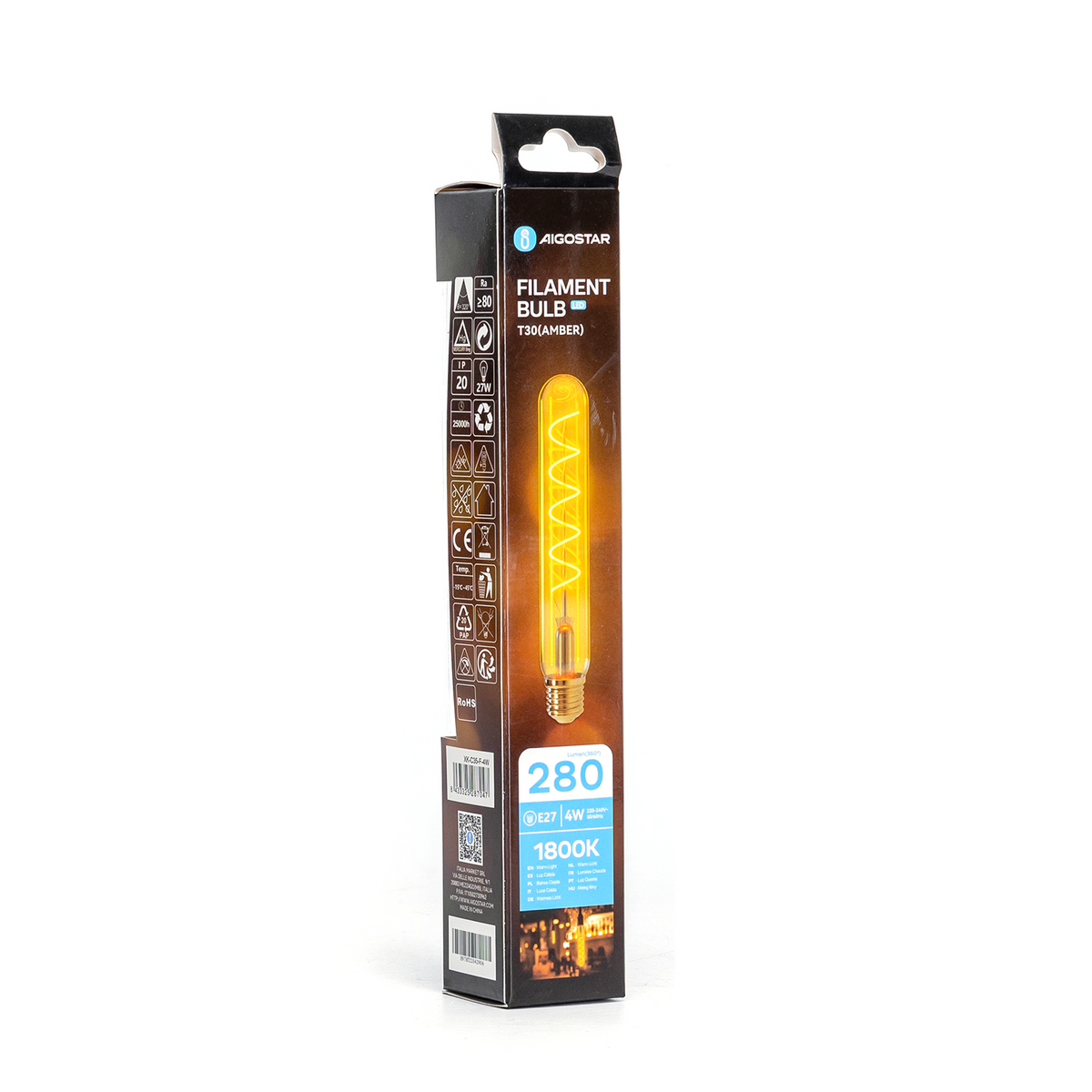 Lampadina LED Filamento 4W E27 1800K Luce Calda a Cilindro Filamento Spirale