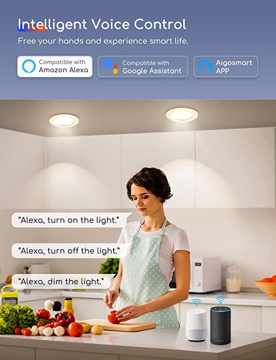 Aigostar Faretto LED da Incasso Intelligenti Wifi 9W Alexa Google Dimmerabile