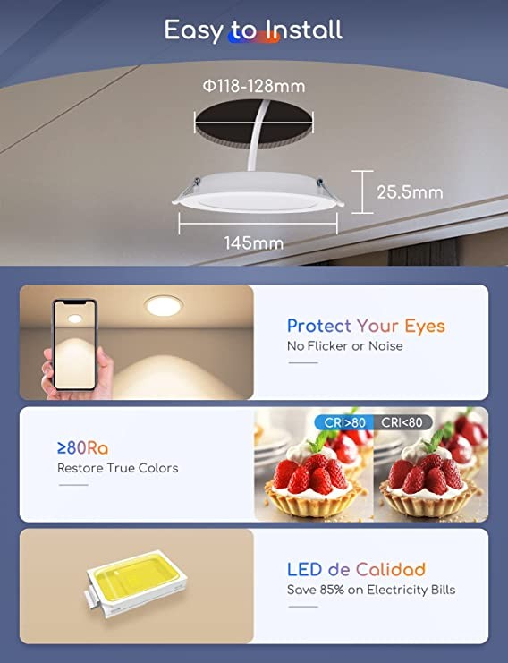 Aigostar Faretto LED da Incasso Intelligenti Wifi 9W Alexa Google Dimmerabile