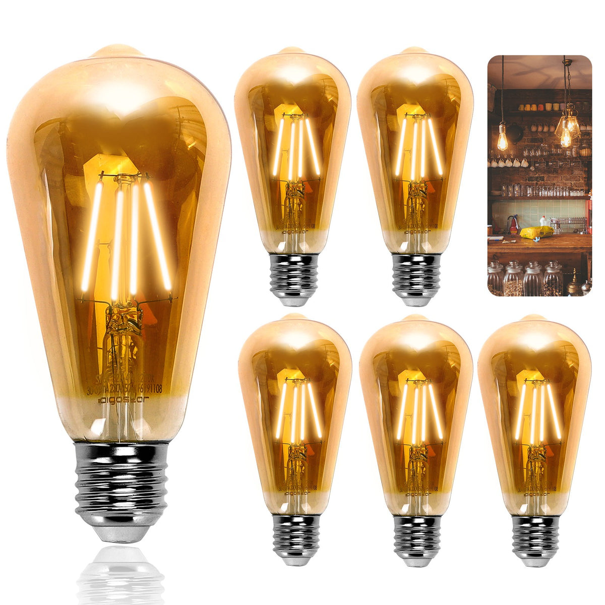 Lampadina LED Filamento ST64 4W E27 2200K Luce Calda