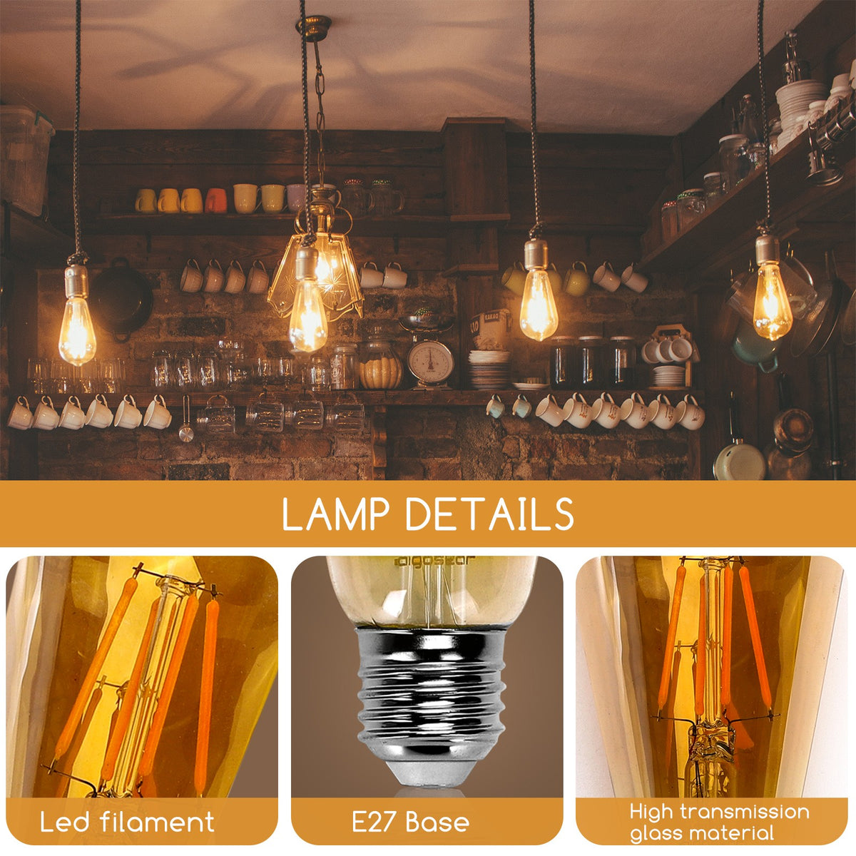 Lampadina LED Filamento ST64 8W E27 2200K Luce Calda