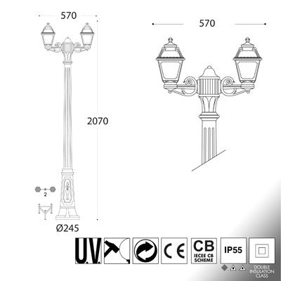 Lampione da Giardino 2 Luci GIGI BISSO ANNA 2 x E27 IP55 Fumagalli
