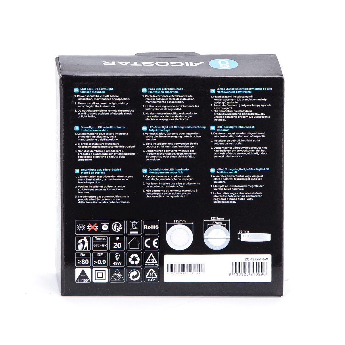 Plafoniera Led 6W Bianca Applique Rotondo Luce Fredda 6500K