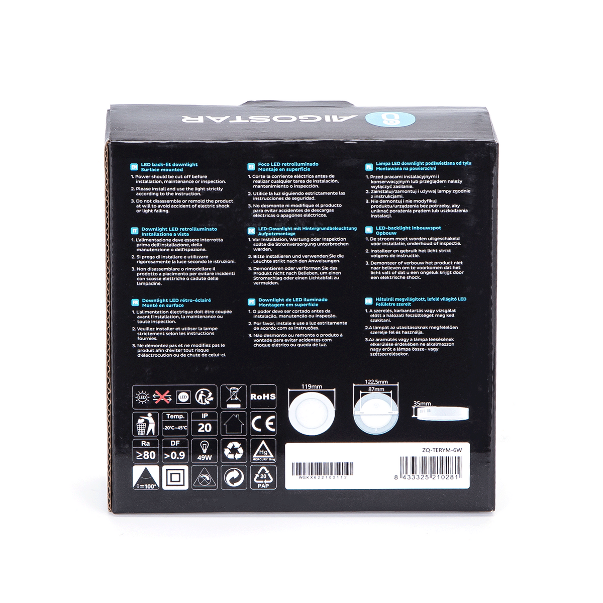 Plafoniera Led 6W Bianca Applique Rotondo Luce Neutro 4000K