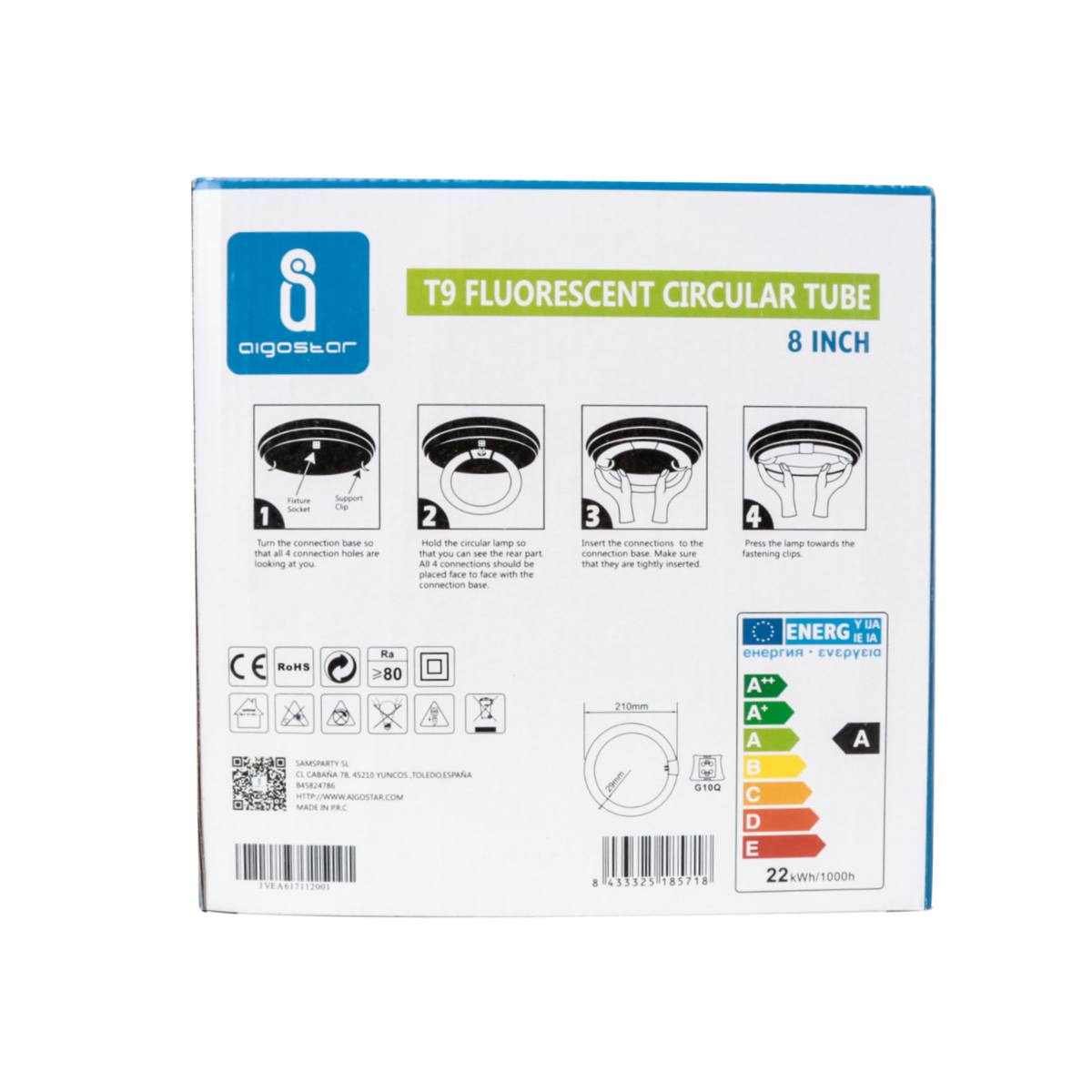 Circolina Fluorescente T9 G10Q per Plafoniera Rotonda 21cm 22W Bianco Freddo 6500K