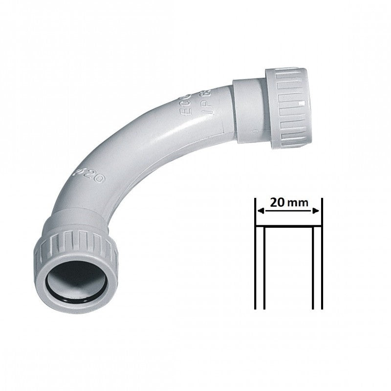 Curva a 90° per tubo rigido 20 mm IP65 in PVC Grigio