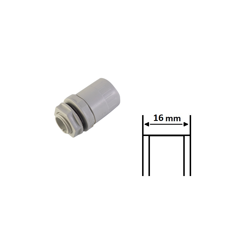 Raccordo Tubo - Scatola Passo Metrico 16 mm IP65 in PVC Grigio