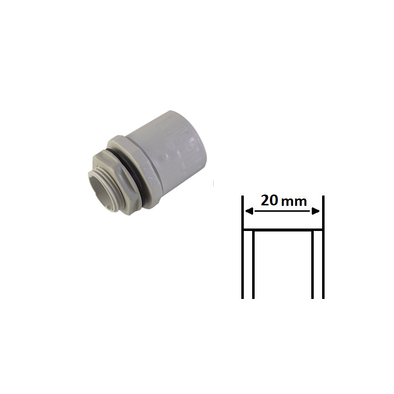 Raccordo Tubo - Scatola Passo Metrico 20 mm IP65 in PVC Grigio