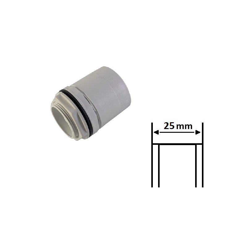 Raccordo Tubo - Scatola Passo Metrico 25 mm IP65 in PVC Grigio