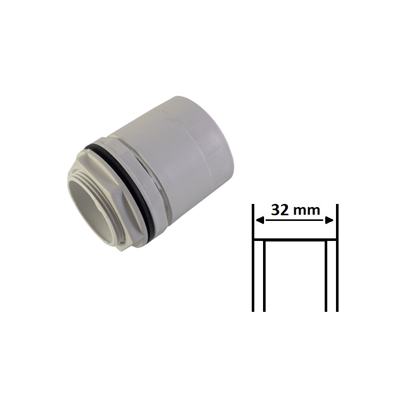 Raccordo Tubo - Scatola Passo Metrico 32 mm IP65 in PVC Grigio