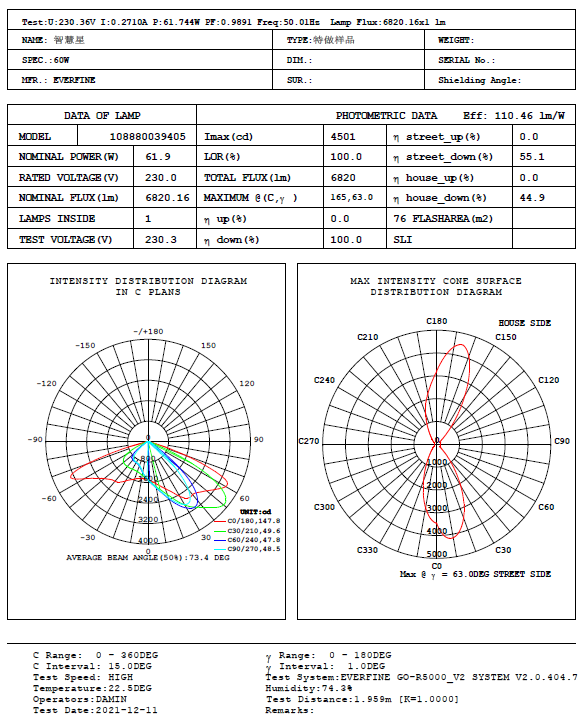 Armatura Stradale Lampione Led 60W 4000K 6.408 Lumen IP65 FSL