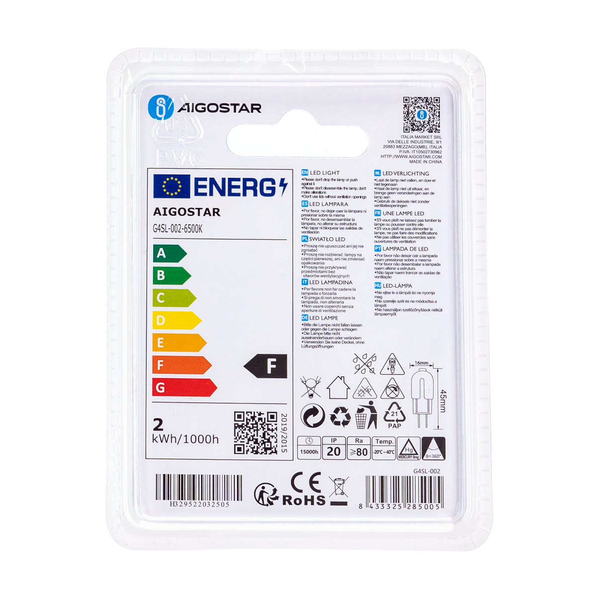 Lampadina Led G4 1,7W SMD Trasparente Bianco Freddo 6500K