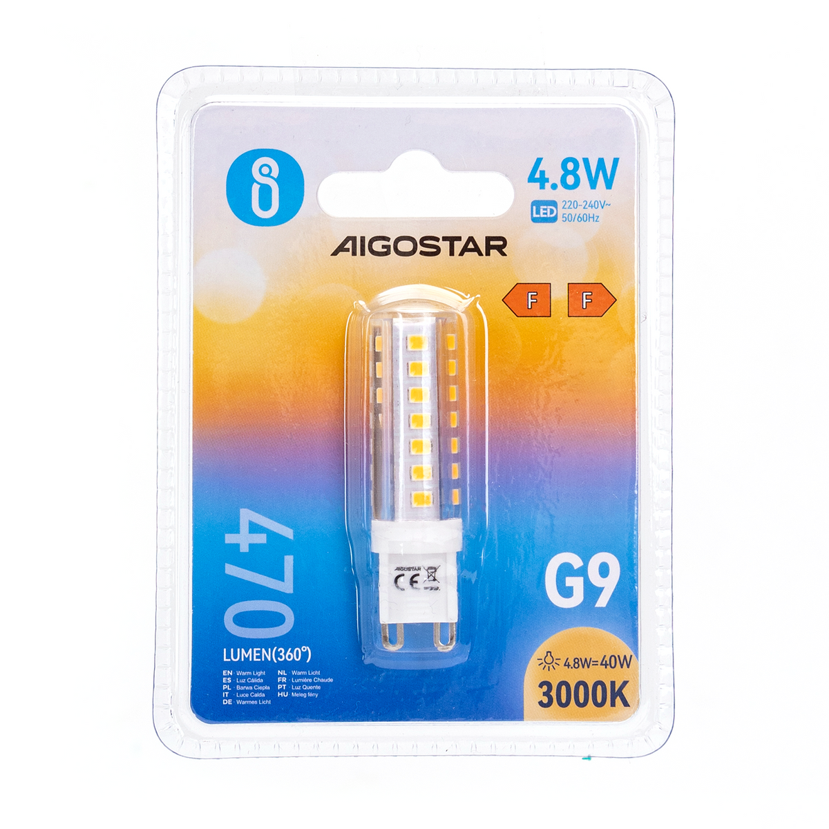 Lampadina Led G9 4,8W SMD trasparente Bianco Caldo 3000K Aigostar