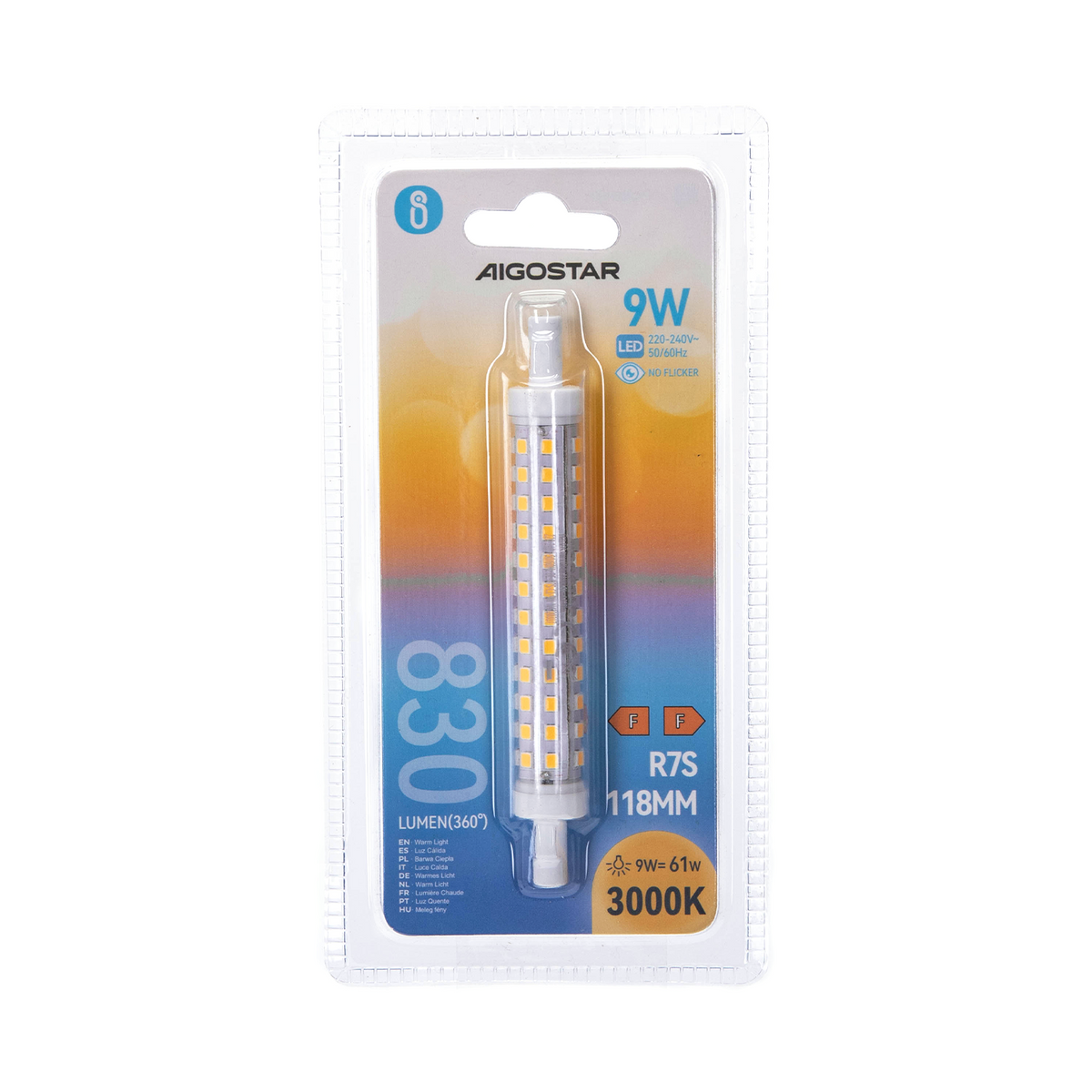 Lampadina Led R7S Lineare 118mm 9W SMD Bianco caldo 3000K