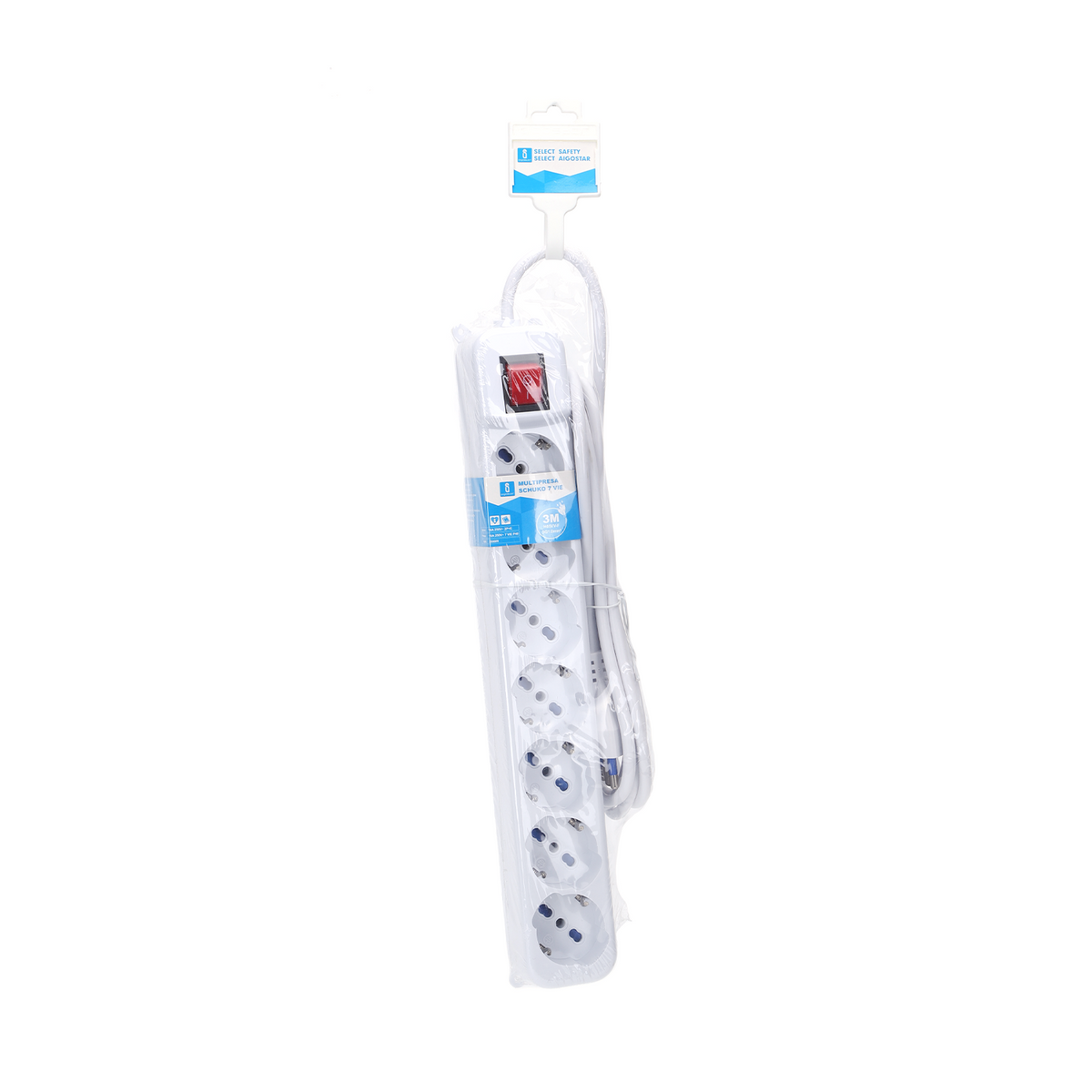 Ciabatta Multipresa 7 Posti Cavo Da 3 mt - 7 Prese Schuko + Bipasso