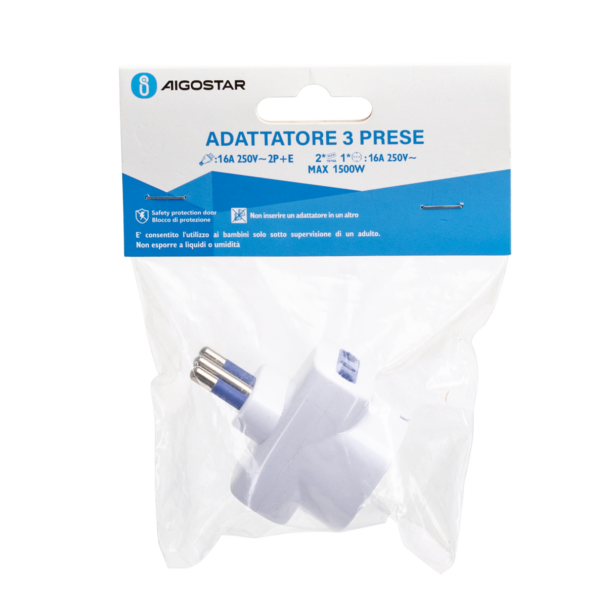 Adattatore Spina Tripla Grande 16A Bipasso e Schuko  Aigostar