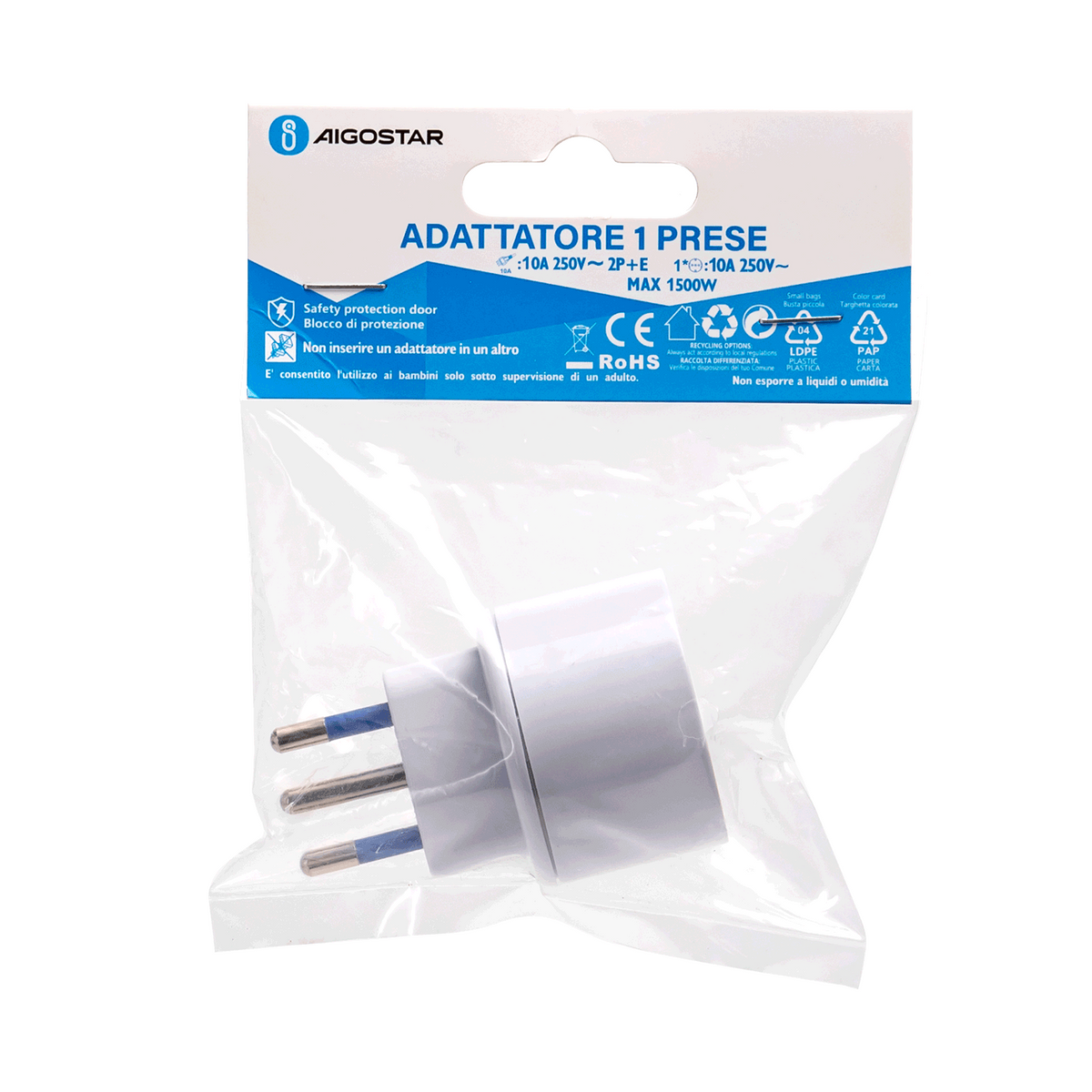 Adattatore 10A con Riduttore Schuko Bianco Aigostar