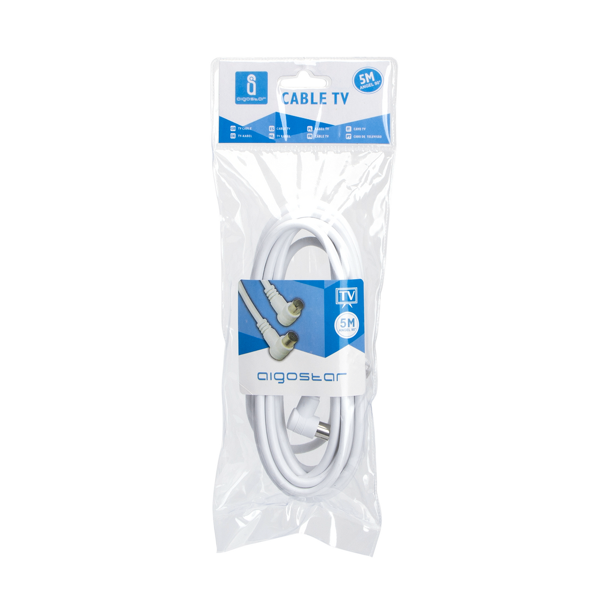 Cavo TV Per Antenna Maschio/Femmina 5mt Bianco Aigostar