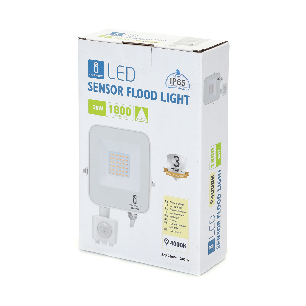 Faro Proiettore Led 20W Bianco IP65 4000K Con Sensore Crepuscolare Movimento