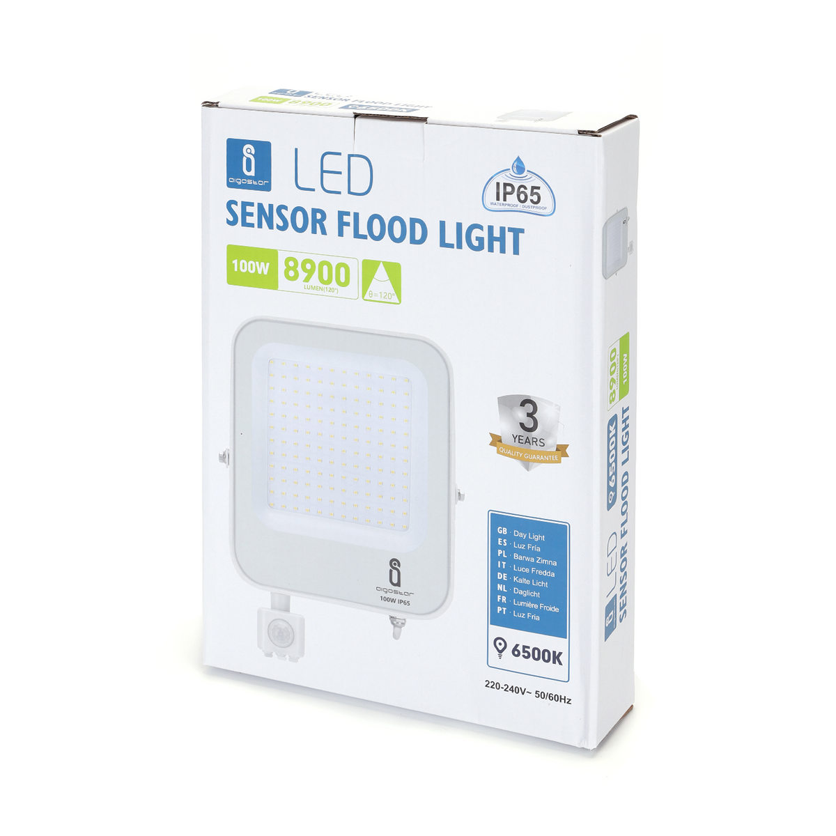 Faro Proiettore Led 100W Bianco IP65 6500K Con Sensore Crepuscolare Movimento