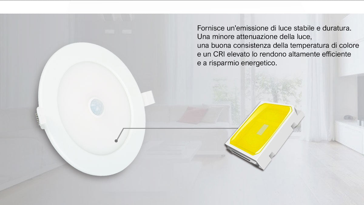 Faretto Led Rotondo 24W con Sensore Di Movimento 6000k Luce Fredda