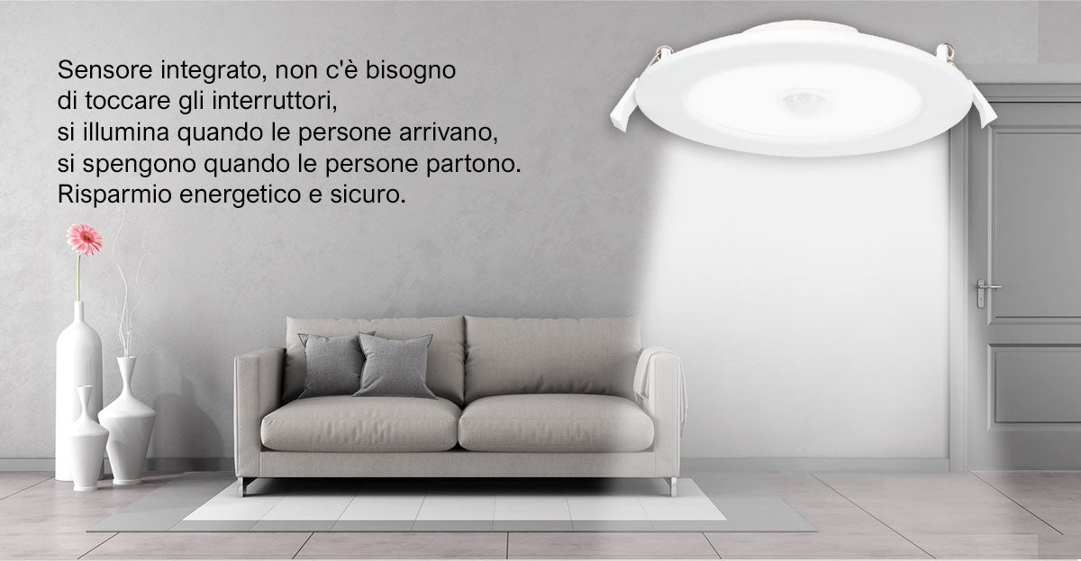 Faretto Led Rotondo 24W con Sensore Di Movimento 6000k Luce Fredda