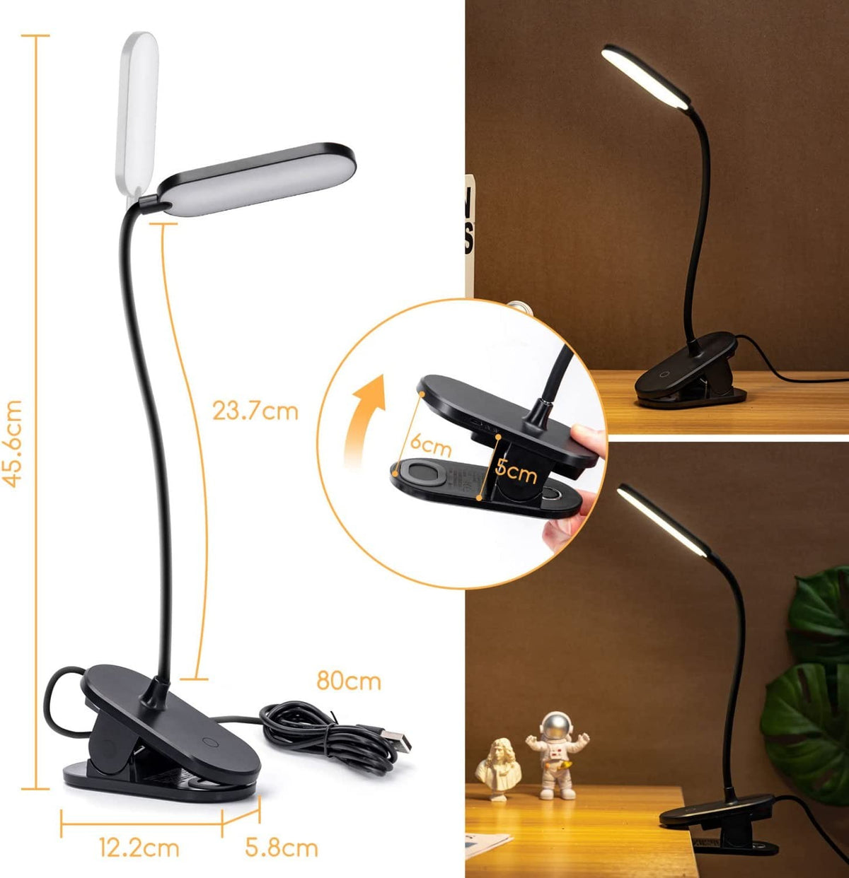 Aigostar Lampada da Tavolo LED clip 2,5W 4000K 160lm Dimmerabile Nera