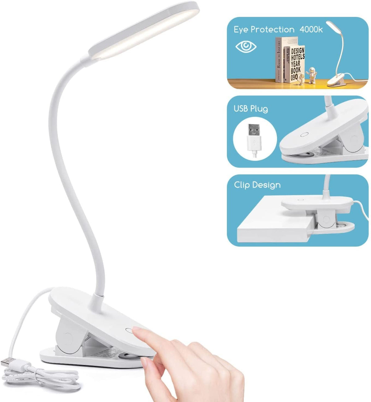 Aigostar Lampada da Tavolo LED clip 2,5W 4000K 160lm Dimmerabile Bianca
