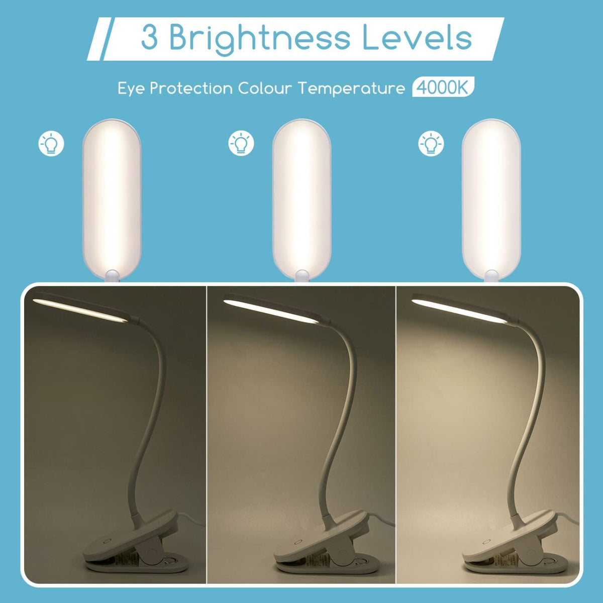 Aigostar Lampada da Tavolo LED clip 2,5W 4000K 160lm Dimmerabile Bianca