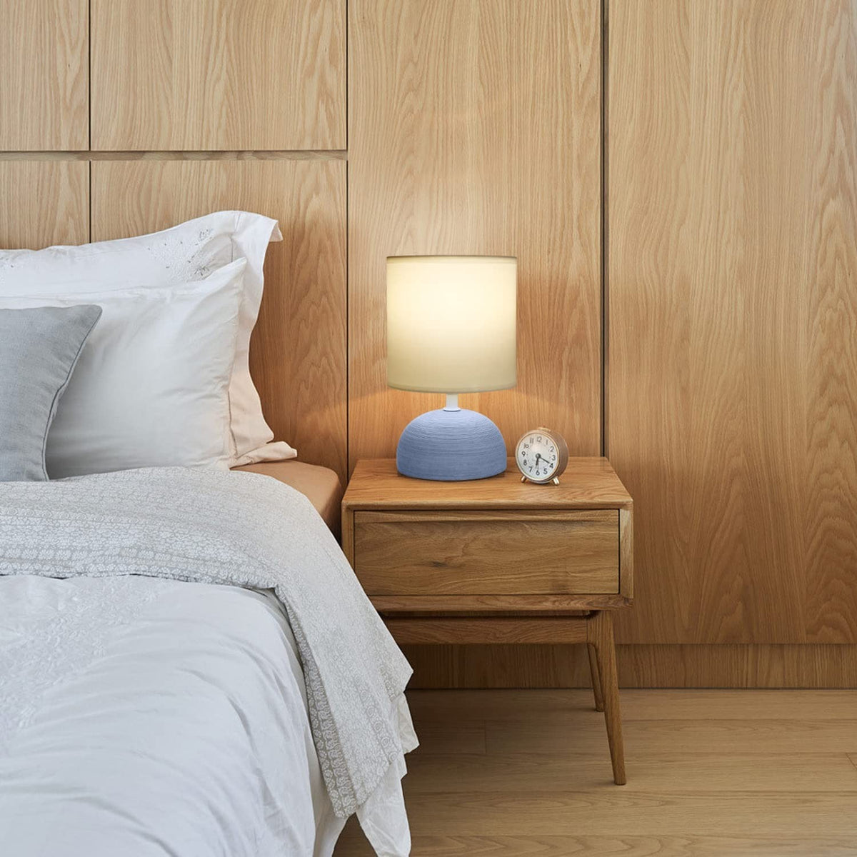 Aigostar Lampada da Tavolo Abat Jour in Ceramica Bianca e Azzurra E14