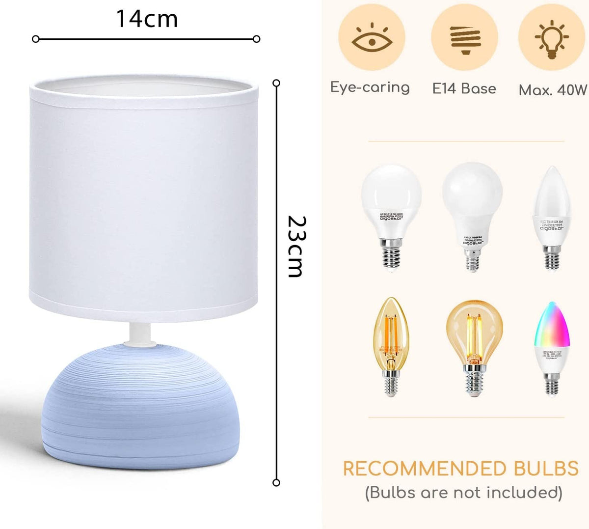 Aigostar Lampada da Tavolo Abat Jour in Ceramica Bianca e Azzurra E14