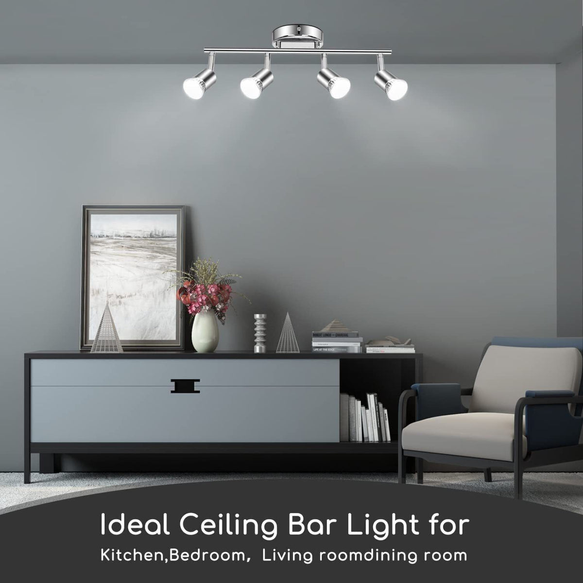 Aigostar Applique con 4 Faretti da Soffitto Orientabili Lampadina GU10 Silver