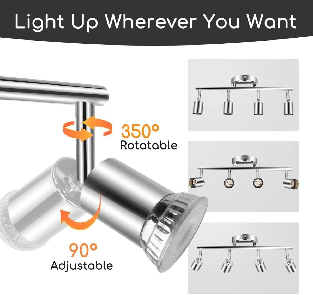 Aigostar Applique con 4 Faretti da Soffitto Orientabili Lampadina GU10 Silver