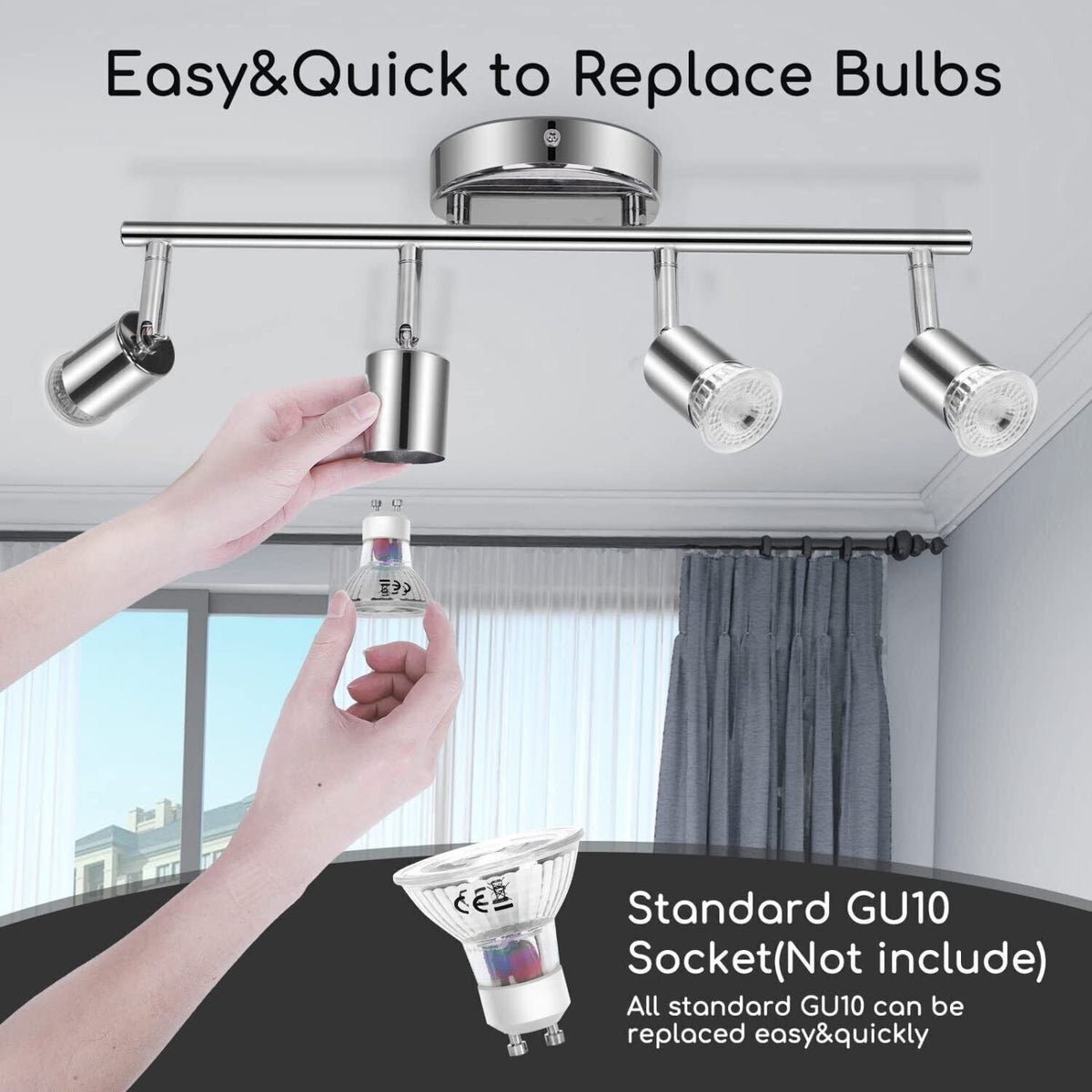 Aigostar Applique con 4 Faretti da Soffitto Orientabili Lampadina GU10 Silver