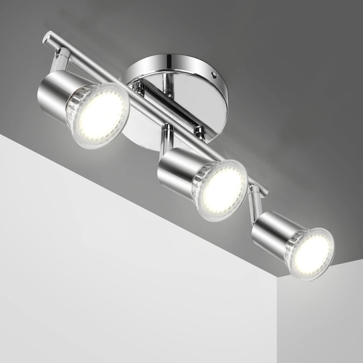 Aigostar Applique con 3 Faretti da Soffitto Orientabili Lampadina GU10 Silver
