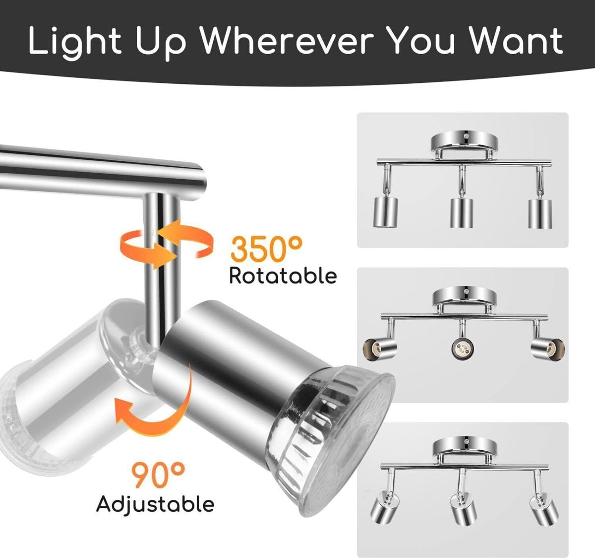 Aigostar Applique con 3 Faretti da Soffitto Orientabili Lampadina GU10 Silver