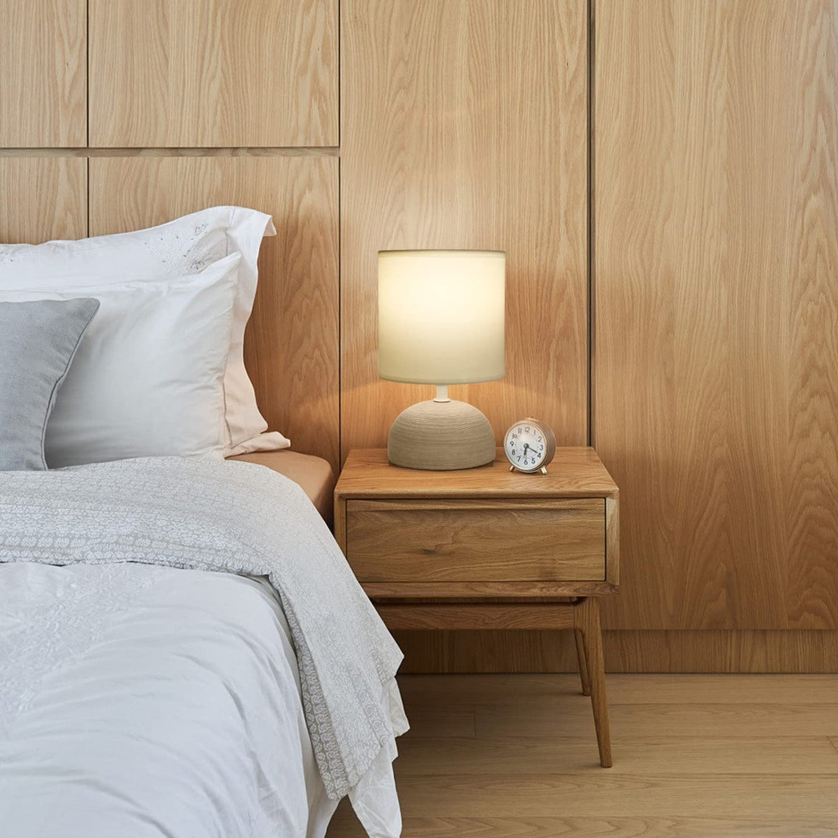 Aigostar Lampada da Tavolo Abat Jour in Ceramica Bianca e Marrone E14