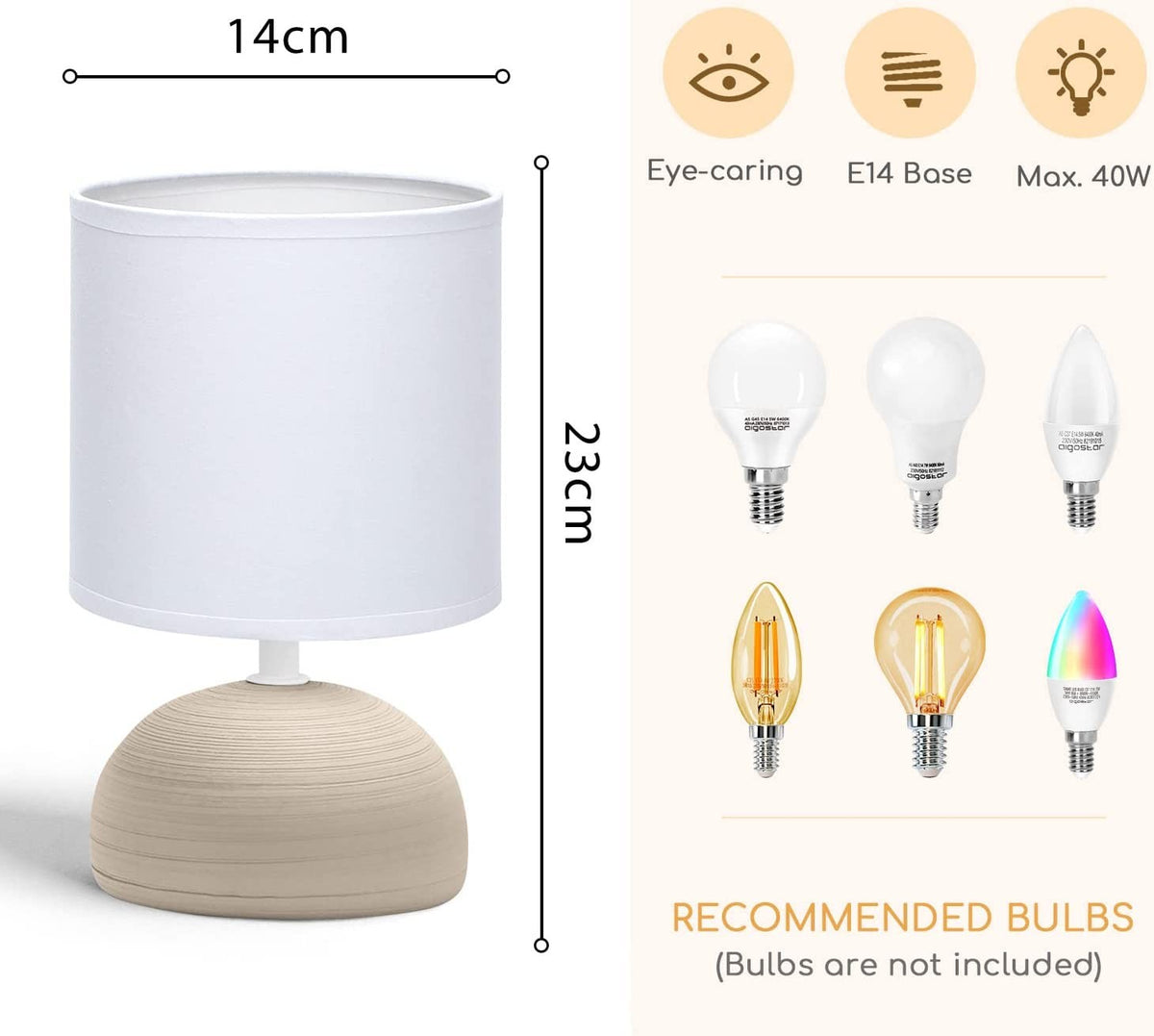 Aigostar Lampada da Tavolo Abat Jour in Ceramica Bianca e Marrone E14