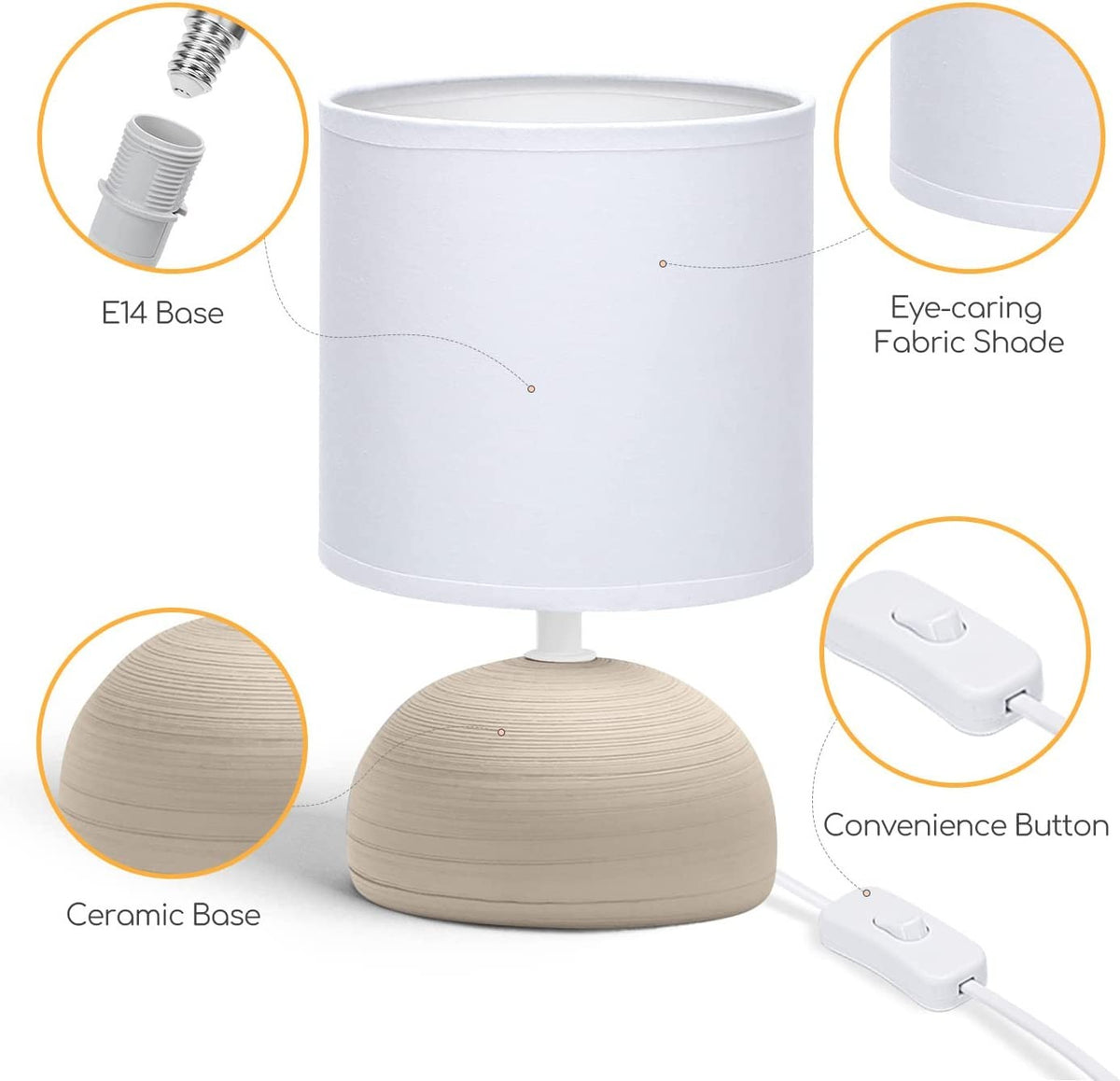 Aigostar Lampada da Tavolo Abat Jour in Ceramica Bianca e Marrone E14