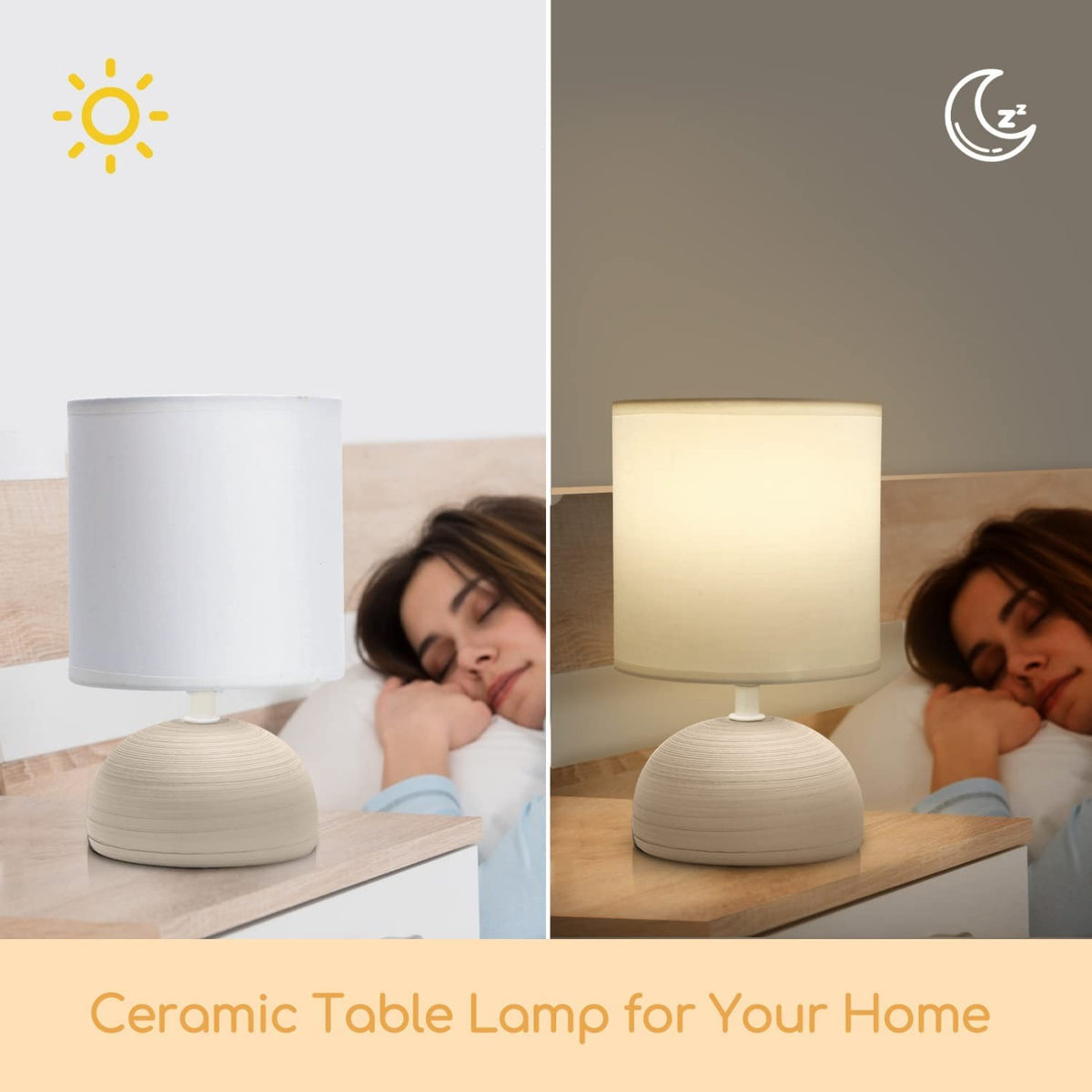 Aigostar Lampada da Tavolo Abat Jour in Ceramica Bianca e Marrone E14