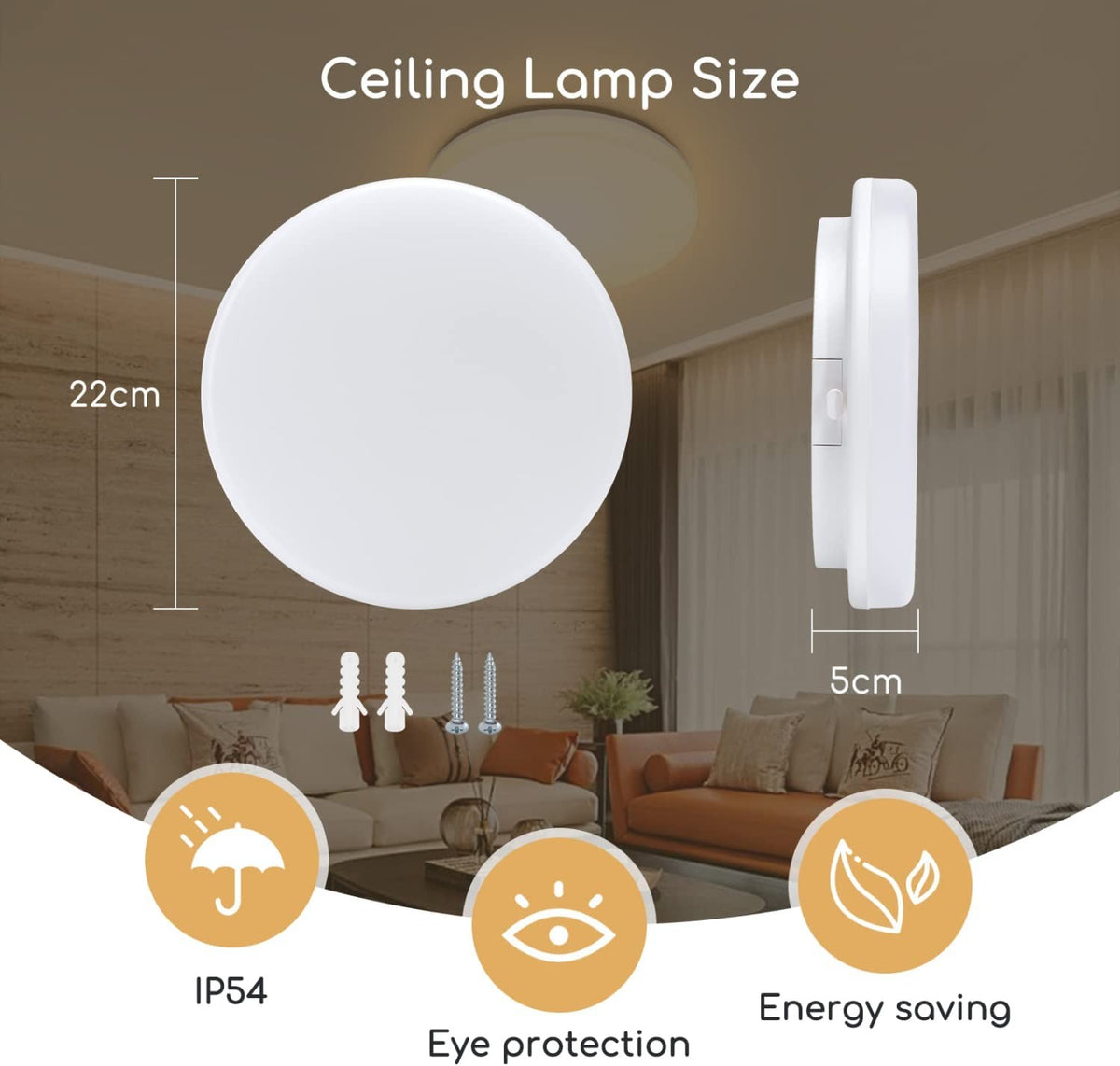 Plafoniera Led da Soffitto Impermeabile IP54 18W 2000LM Luce 3000K