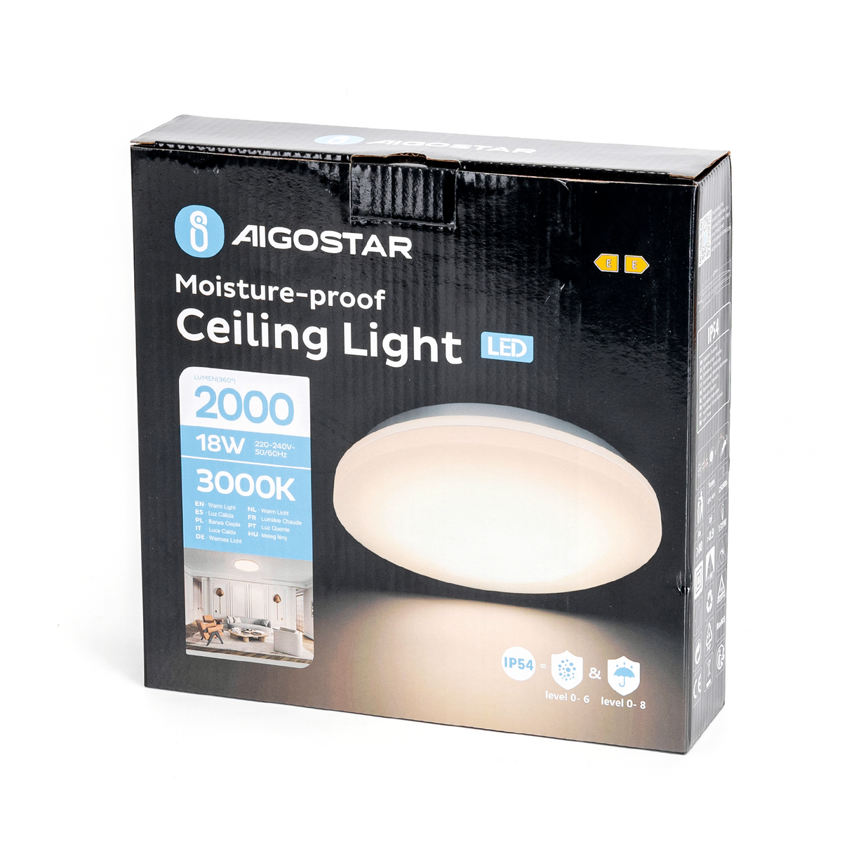 Plafoniera Led da Soffitto Impermeabile IP54 18W 2000LM Luce 3000K
