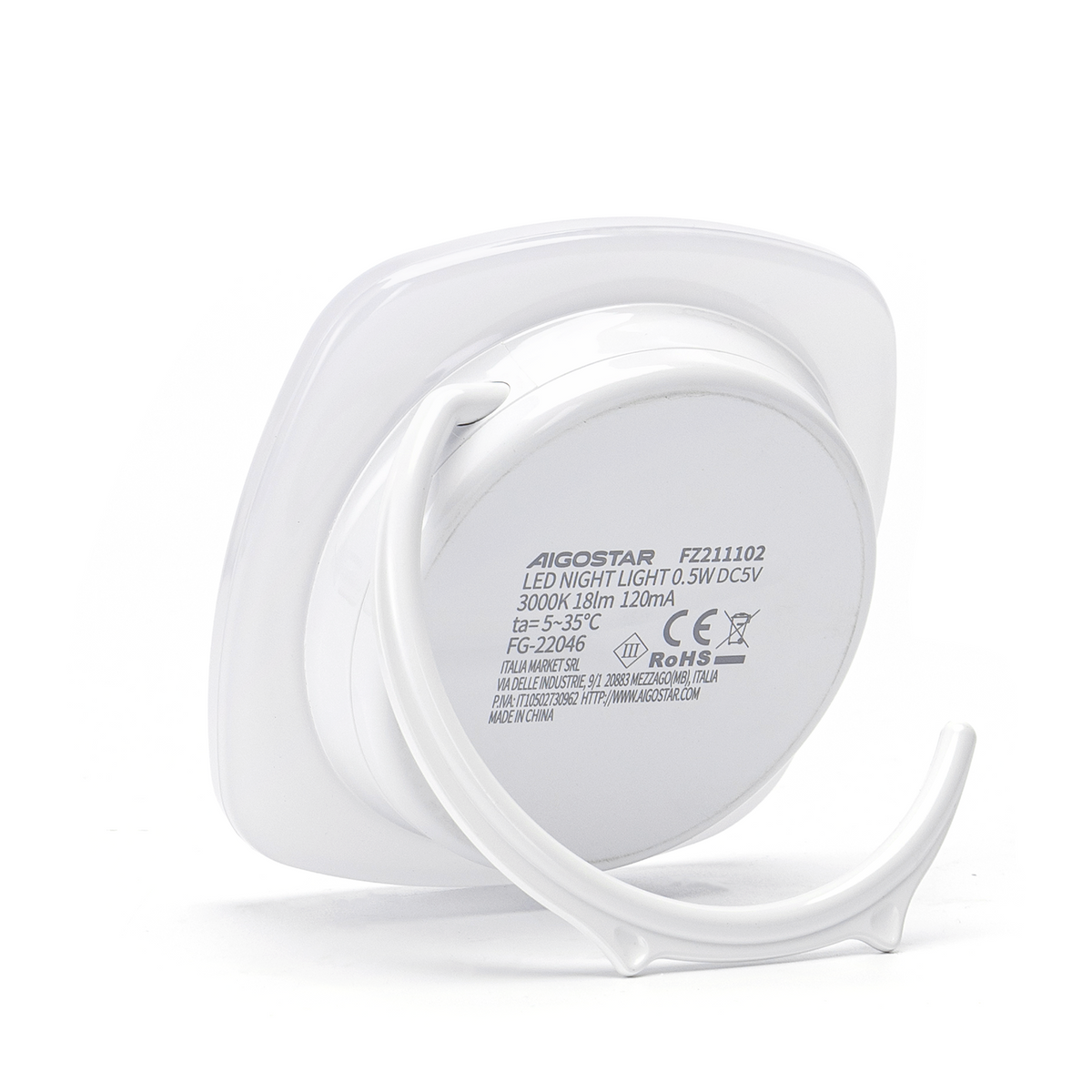 Lampada Luce Notturna a Led Quadrata a Batteria 0,5W con Sensore Aigostar
