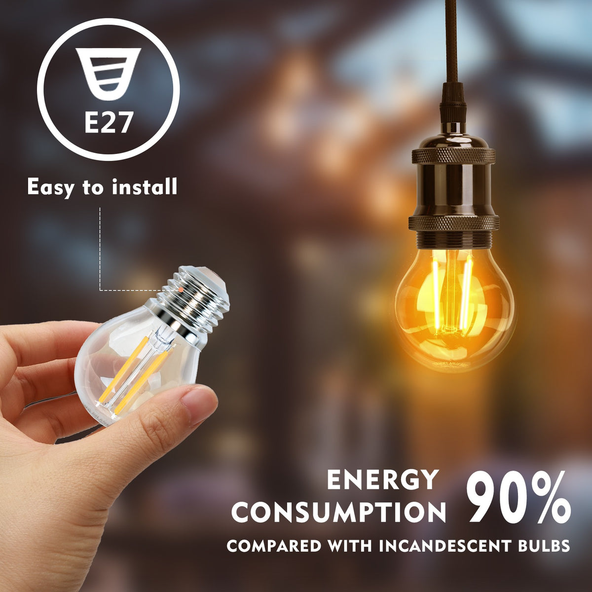 Lampadina Led a Filamento E27 G45 4W Bianco Caldo 2700K Aigostar